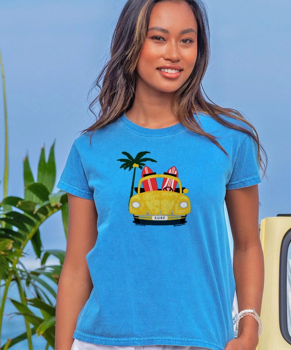 Volkswagen Surf Bug - Blue Hawaii Dyed Short Sleeve Crewneck T-Shirt 3 Volkswagen Surf Bug - Blue Hawaii Dyed Short Sleeve Crewneck T-Shirt