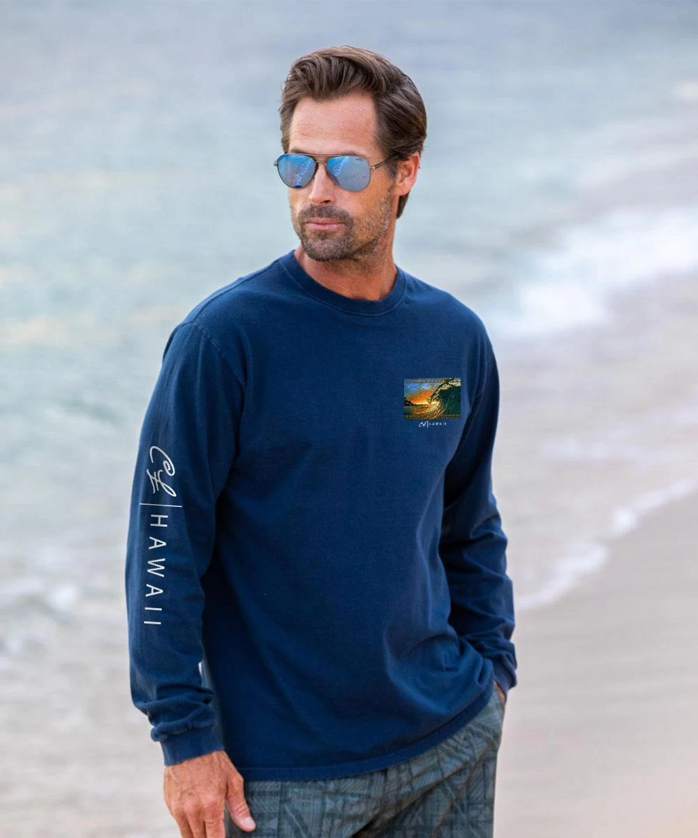 Clark Little King Kamehameha - Navy Long Sleeve Crewneck T-Shirt 4 Clark Little King Kamehameha - Navy Long Sleeve Crewneck T-Shirt - Image 2