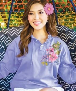 Splash Of Floral - Lavender Dyed Long Sleeve Lightweight Pullover