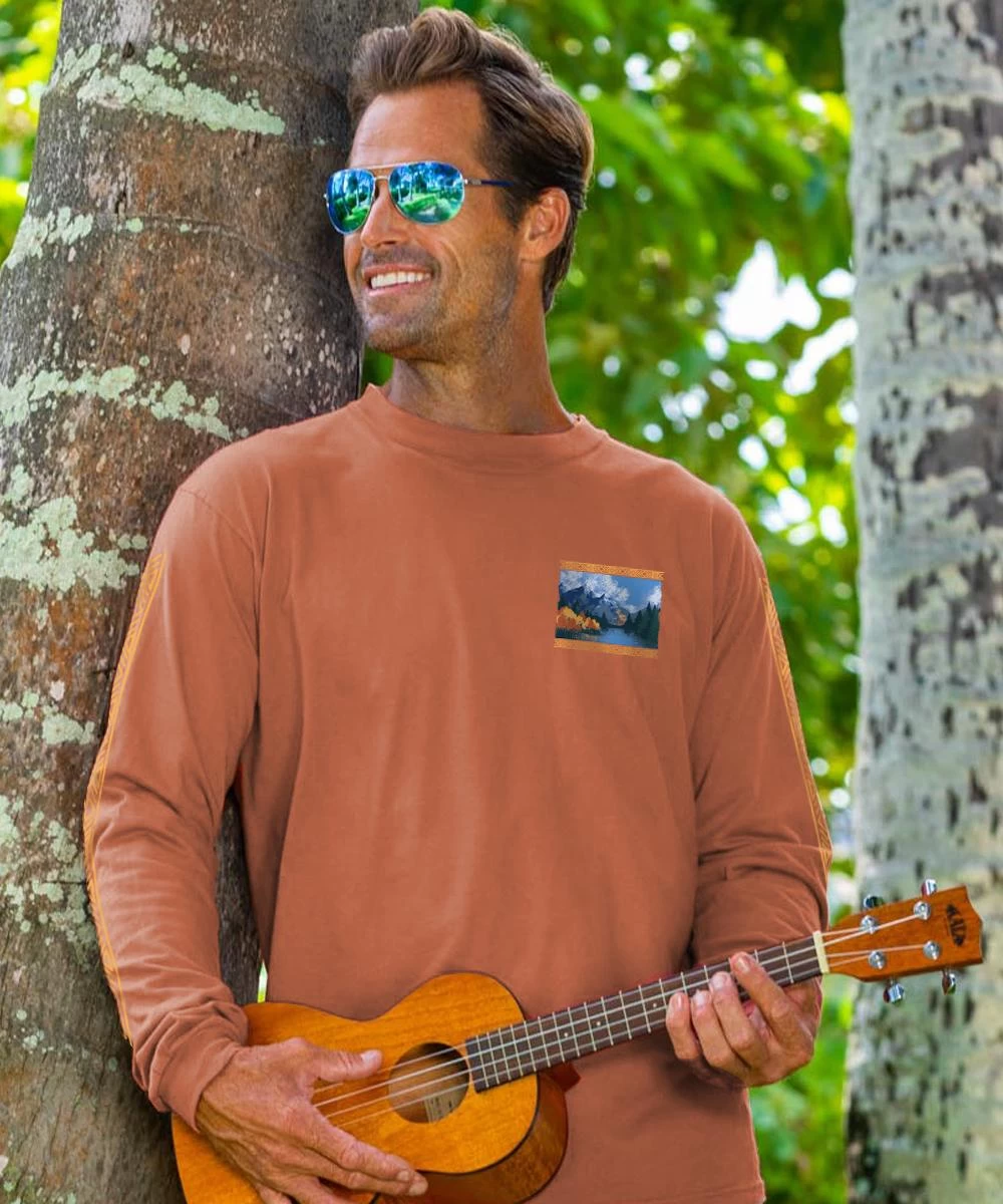 Fall Mountain Scenic - Chile Dyed Long Sleeve Crewneck T-Shirt 4 Fall Mountain Scenic - Chile Dyed Long Sleeve Crewneck T-Shirt - Image 2