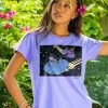 B. Kliban Spaceship Cats - Lavender Dyed Short Sleeve Crewneck T-Shirt
