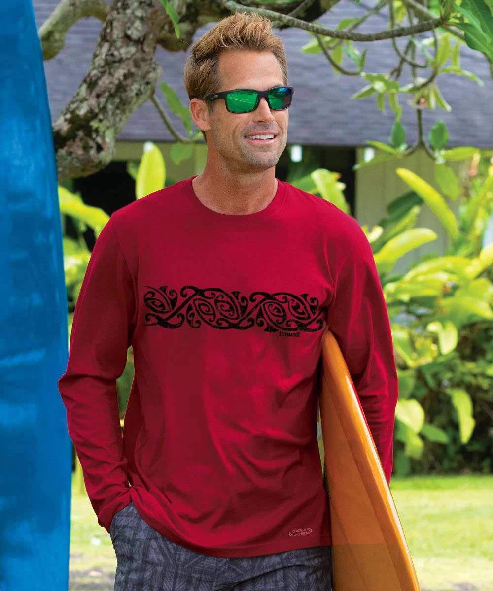 Maori Band - Rugby Red Long Sleeve Pima T-Shirt 3 Maori Band - Rugby Red Long Sleeve Pima T-Shirt
