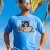 B. Kliban Artist Cat - Blue Hawaii Dyed Short Sleeve Crewneck T-Shirt