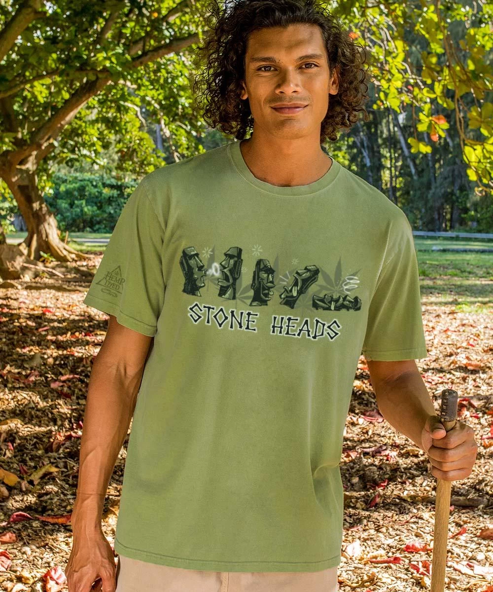 Stone Heads - Hemp Dyed Short Sleeve Crewneck T-Shirt 3 Stone Heads - Hemp Dyed Short Sleeve Crewneck T-Shirt