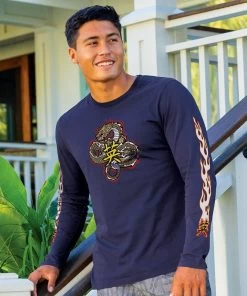 Fire Dragon - Indigo Long Sleeve Pima T-Shirt