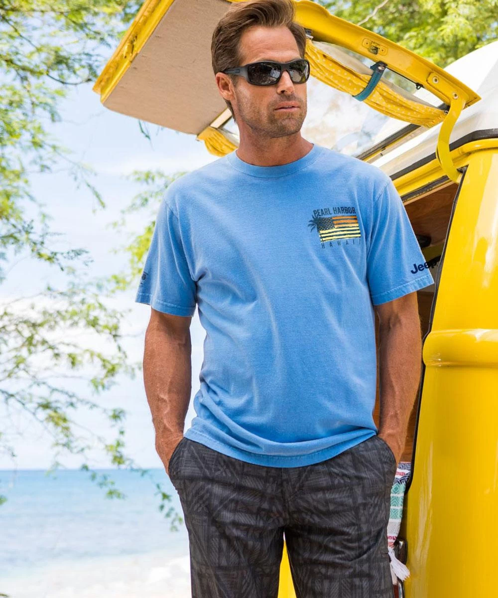 Jeep Pearl Harbor Hawaii - Blue Hawaii Dyed Short Sleeve Crewneck T-Shirt 4 Jeep Pearl Harbor Hawaii - Blue Hawaii Dyed Short Sleeve Crewneck T-Shirt - Image 2