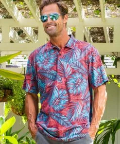 Kia’i - Red/Teal Short Sleeve Hawaiian Polo Shirt