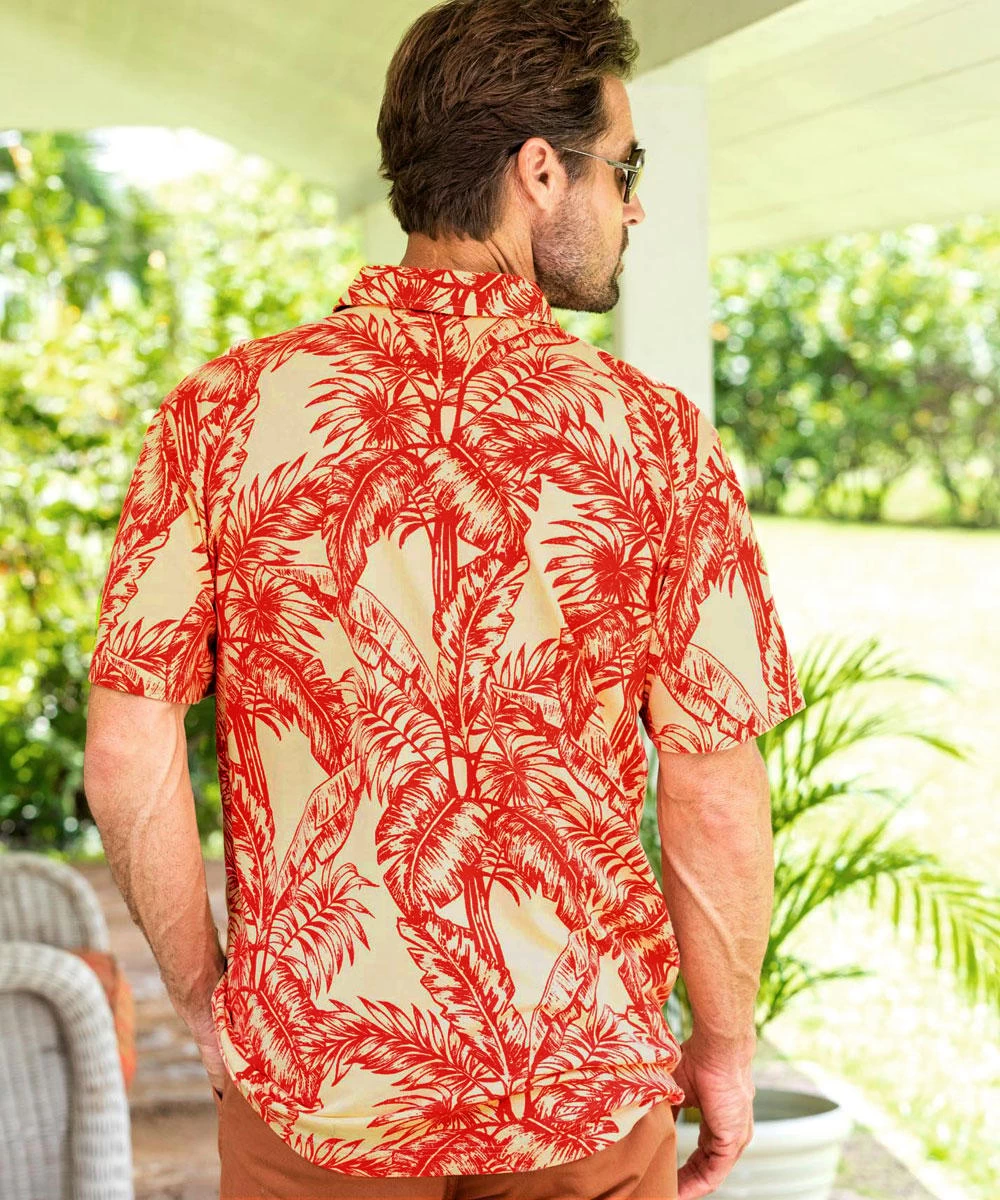 Tropical Canopy - Khaki Red Short Sleeve Hawaiian Polo Shirt 4 Tropical Canopy - Khaki Red Short Sleeve Hawaiian Polo Shirt - Image 2