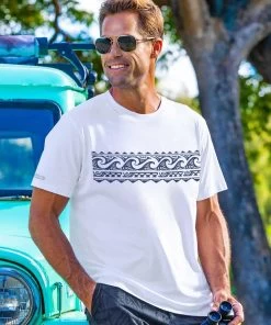 Tribal Wave Band - White Short Sleeve Pima T-Shirt