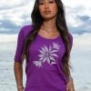 Batik Flora - Violet Short Sleeve Banded Rib Knit T-Shirt