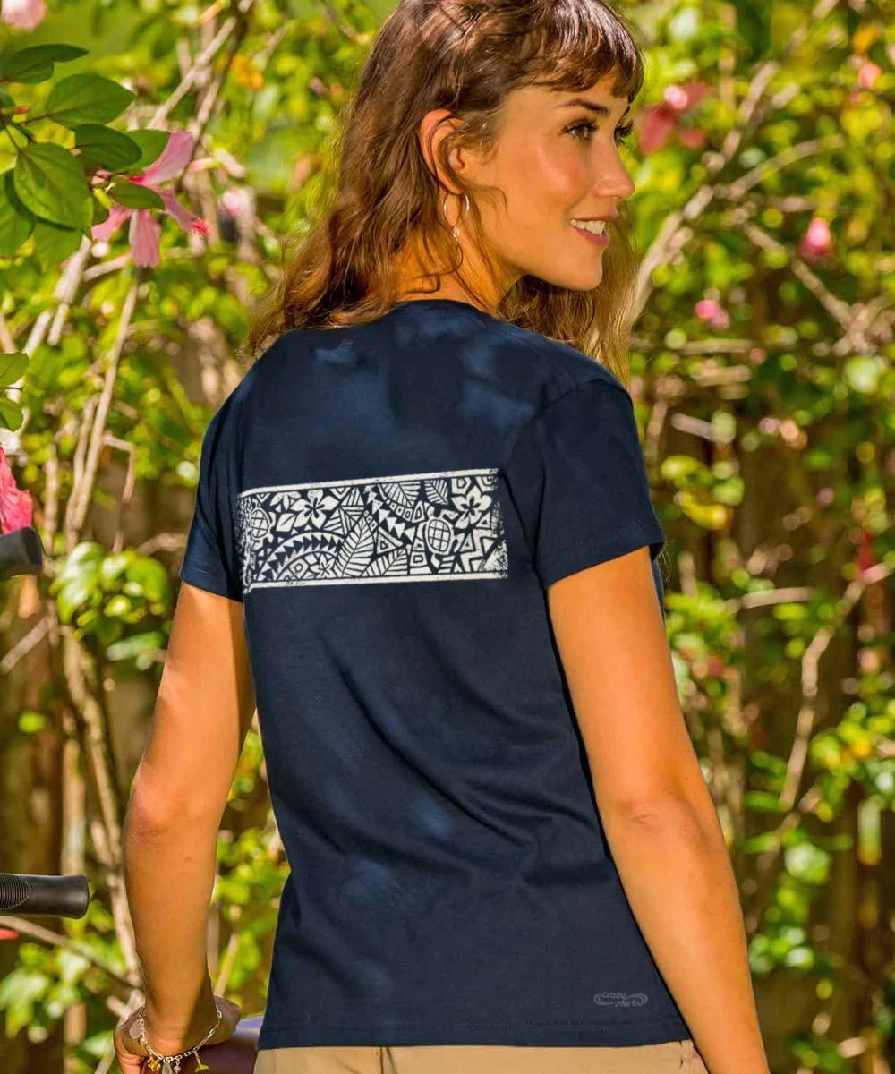 Tropical Tribal Band - Navy Short Sleeve Crewneck T-Shirt 4 Tropical Tribal Band - Navy Short Sleeve Crewneck T-Shirt - Image 2