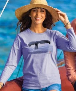 Wyland® Whale Tail Brushed - Lavender Dyed Long Sleeve Crewneck T-Shirt