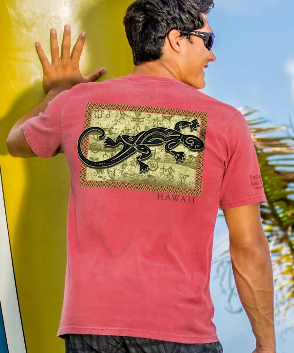 Tribal Petro Gecko - Paradise Red Dyed Short Sleeve Crewneck T-Shirt 3 Tribal Petro Gecko - Paradise Red Dyed Short Sleeve Crewneck T-Shirt