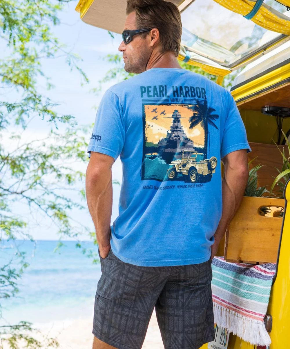 Jeep Pearl Harbor Hawaii - Blue Hawaii Dyed Short Sleeve Crewneck T-Shirt 3 Jeep Pearl Harbor Hawaii - Blue Hawaii Dyed Short Sleeve Crewneck T-Shirt