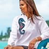 Seahorse Floral - White Long Sleeve Lightweight Pullover -Chic Clothing Shop 71f8654d 23ef 4a98 8cb8 c17529696d49