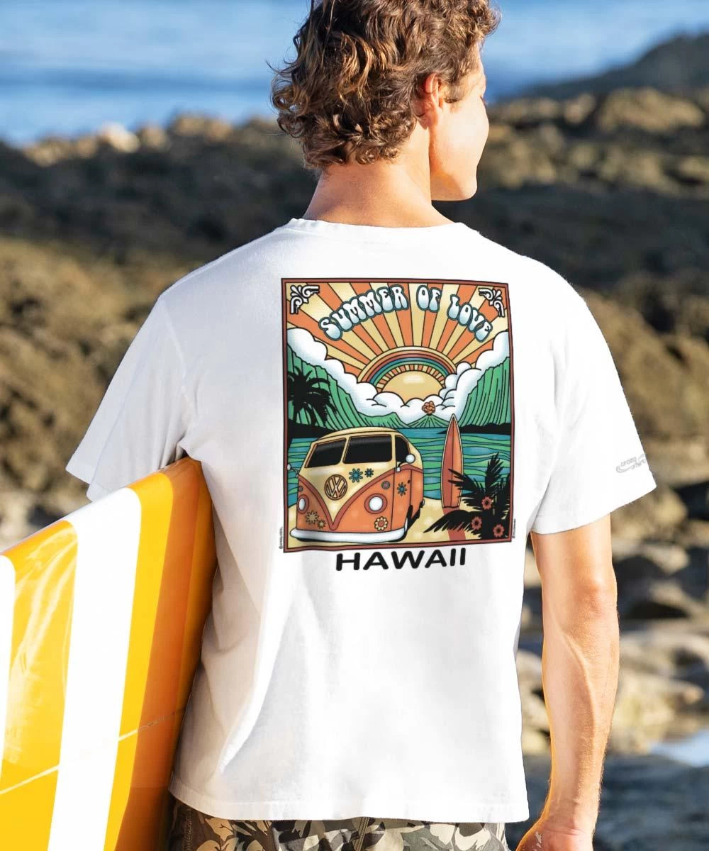 Volkswagen Summer Of Love Scenic - White Short Sleeve Crewneck T-Shirt 3 Volkswagen Summer Of Love Scenic - White Short Sleeve Crewneck T-Shirt