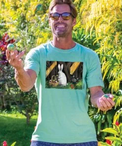 B. Kliban Cat With Easter Bunny - Key Lime Dyed Short Sleeve Crewneck T-Shirt