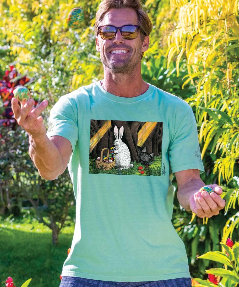 B. Kliban Cat With Easter Bunny - Key Lime Dyed Short Sleeve Crewneck T-Shirt 3 B. Kliban Cat With Easter Bunny - Key Lime Dyed Short Sleeve Crewneck T-Shirt