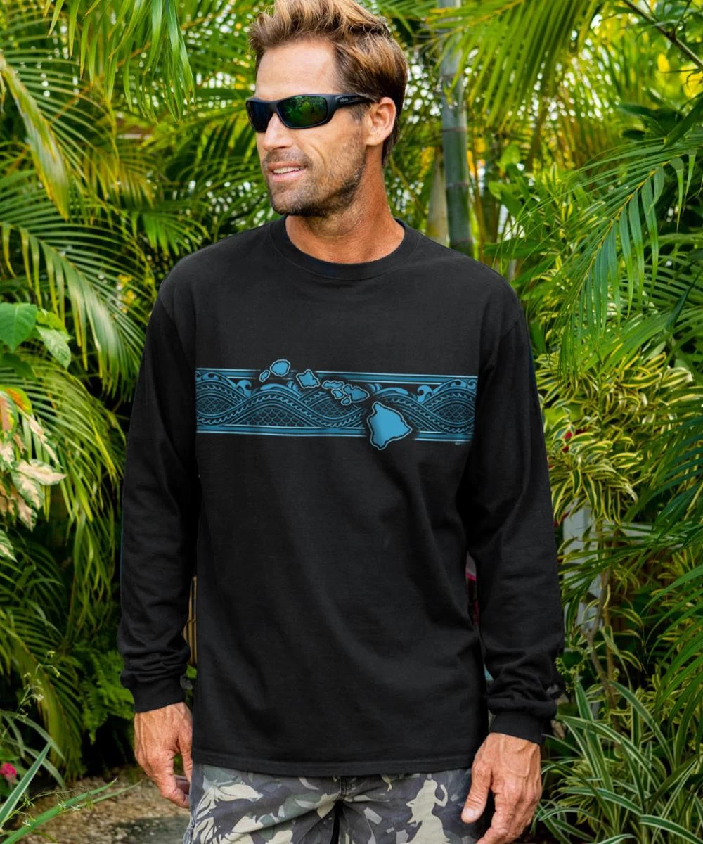 Tribal Islands Band - Black Long Sleeve Crewneck T-Shirt 3 Tribal Islands Band - Black Long Sleeve Crewneck T-Shirt