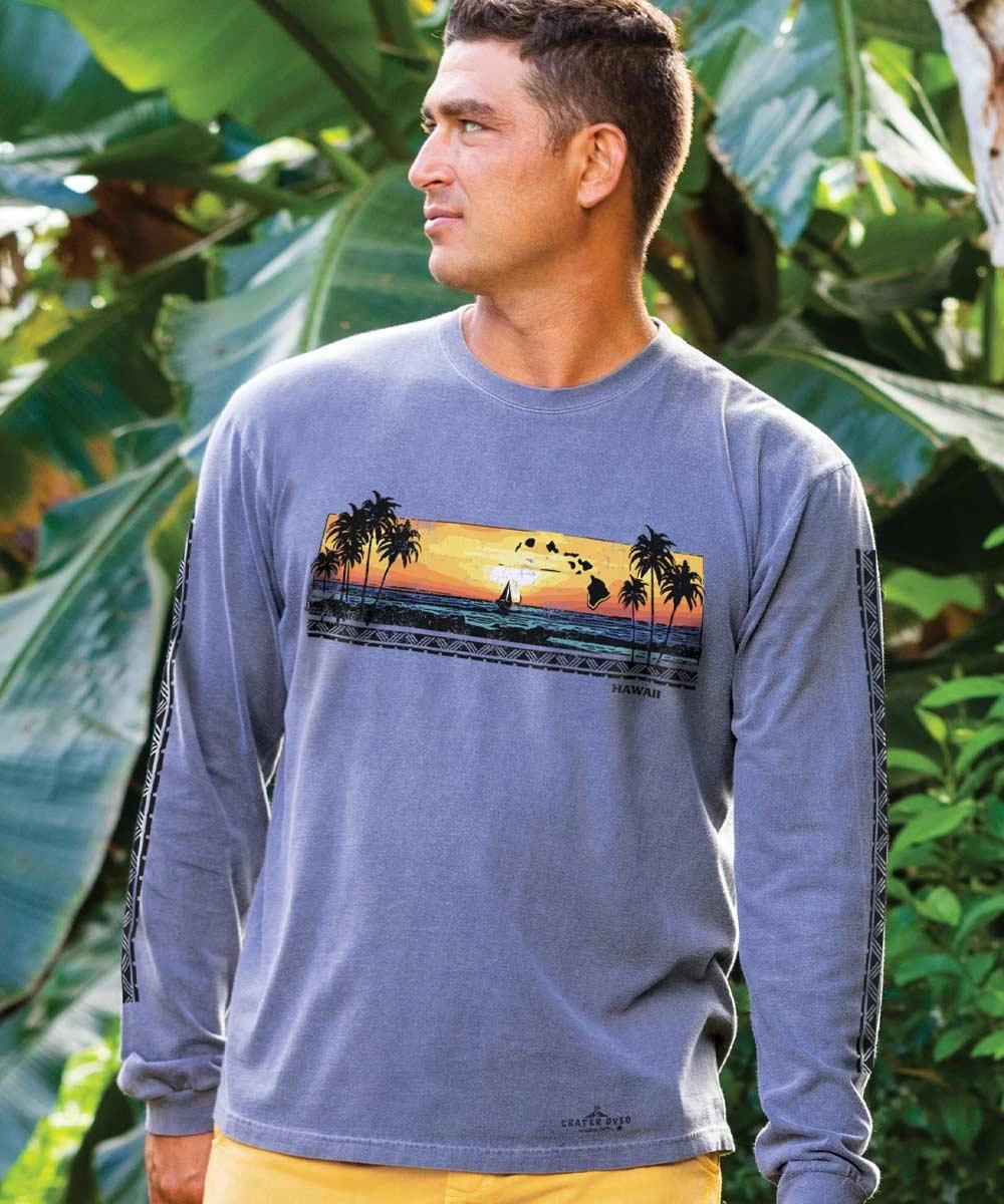 Panoramic Sunset - Crater Dyed® Long Sleeve Crewneck T-Shirt 3 Panoramic Sunset - Crater Dyed® Long Sleeve Crewneck T-Shirt