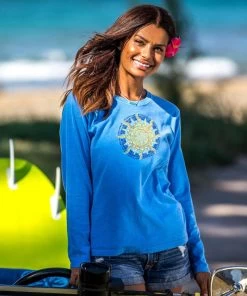 Spun Sun Mosaic - Blue Hawaii Dyed Long Sleeve Crewneck T-Shirt