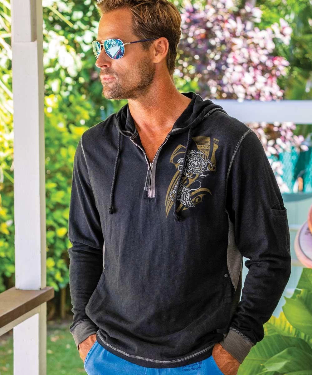 Tribal Honu Manta Flow - Black/Charcoal Long Sleeve Longboard Hooded Tee 3 Tribal Honu Manta Flow - Black/Charcoal Long Sleeve Longboard Hooded Tee