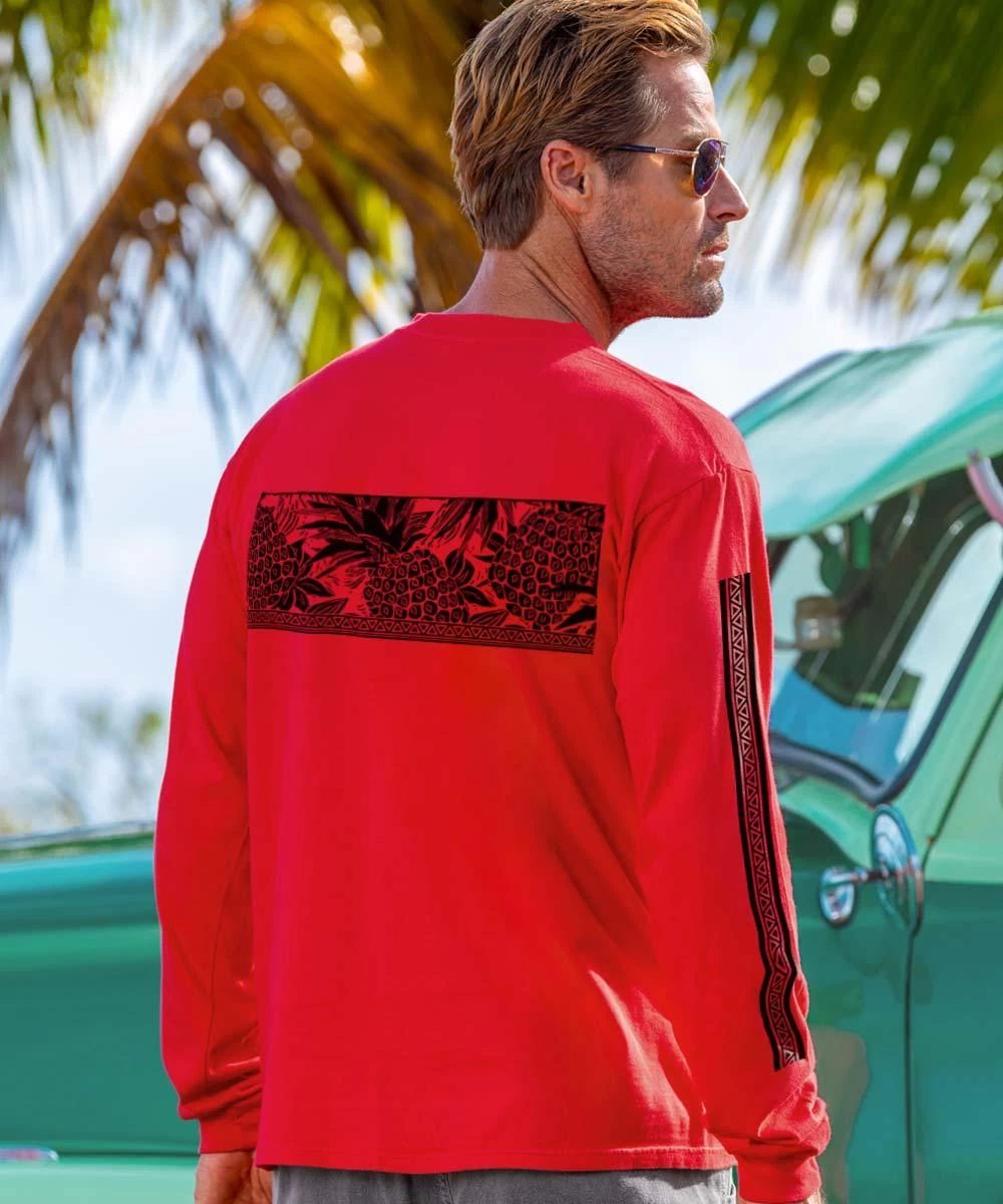 Pineapple Red Band - Candy Apple Red Dyed Long Sleeve Crewneck T-Shirt 4 Pineapple Red Band - Candy Apple Red Dyed Long Sleeve Crewneck T-Shirt - Image 2