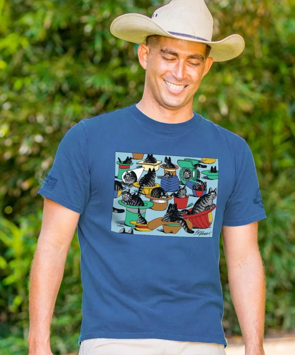 B. Kliban Cats In Hats - Blueberry Dyed Short Sleeve Crewneck T-Shirt 3 B. Kliban Cats In Hats - Blueberry Dyed Short Sleeve Crewneck T-Shirt
