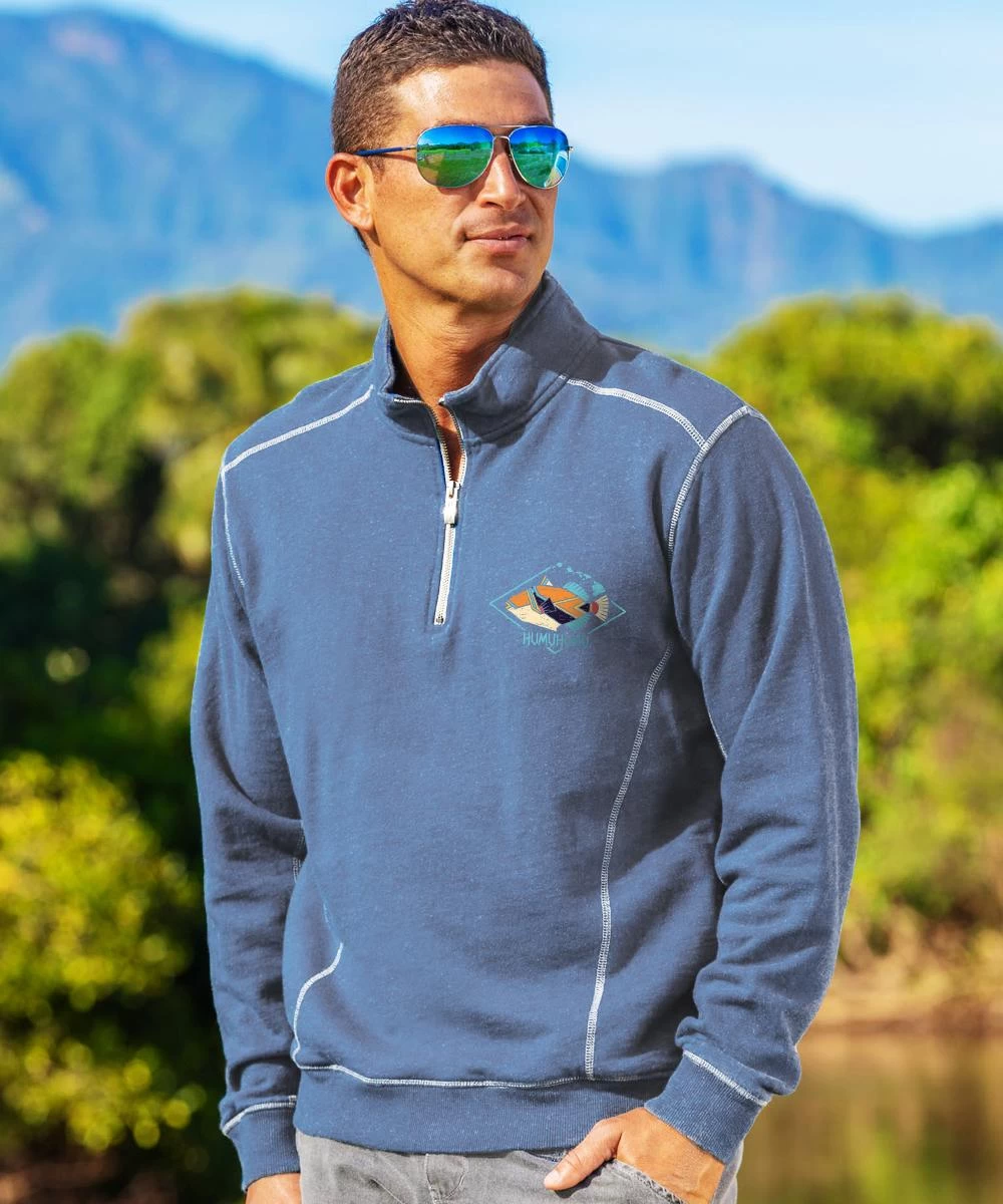 Humu Hawaii Diamond - Blue Heather Long Sleeve Mountain Peak Pullover 3 Humu Hawaii Diamond - Blue Heather Long Sleeve Mountain Peak Pullover