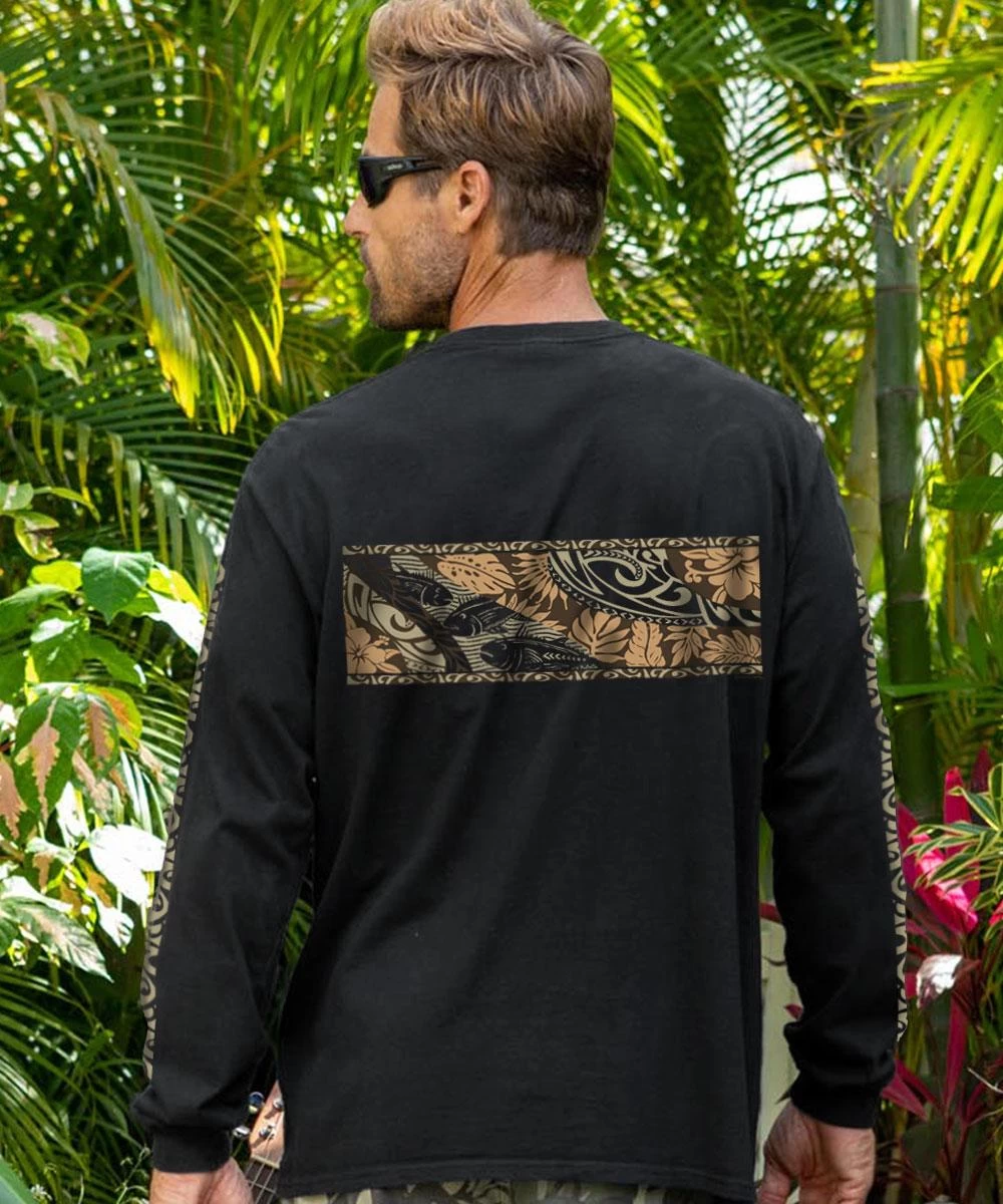 Wavey Floral Band - Black Long Sleeve Crewneck T-Shirt 4 Wavey Floral Band - Black Long Sleeve Crewneck T-Shirt - Image 2