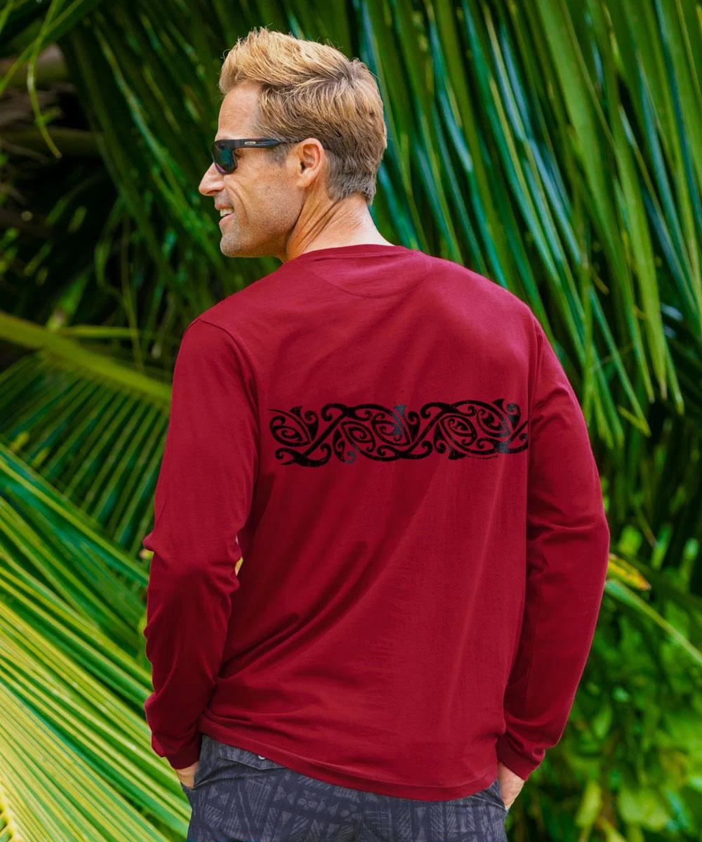 Maori Band - Rugby Red Long Sleeve Pima T-Shirt 4 Maori Band - Rugby Red Long Sleeve Pima T-Shirt - Image 2