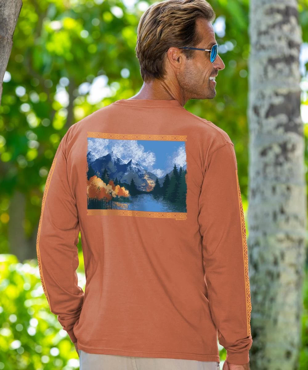 Fall Mountain Scenic - Chile Dyed Long Sleeve Crewneck T-Shirt 3 Fall Mountain Scenic - Chile Dyed Long Sleeve Crewneck T-Shirt