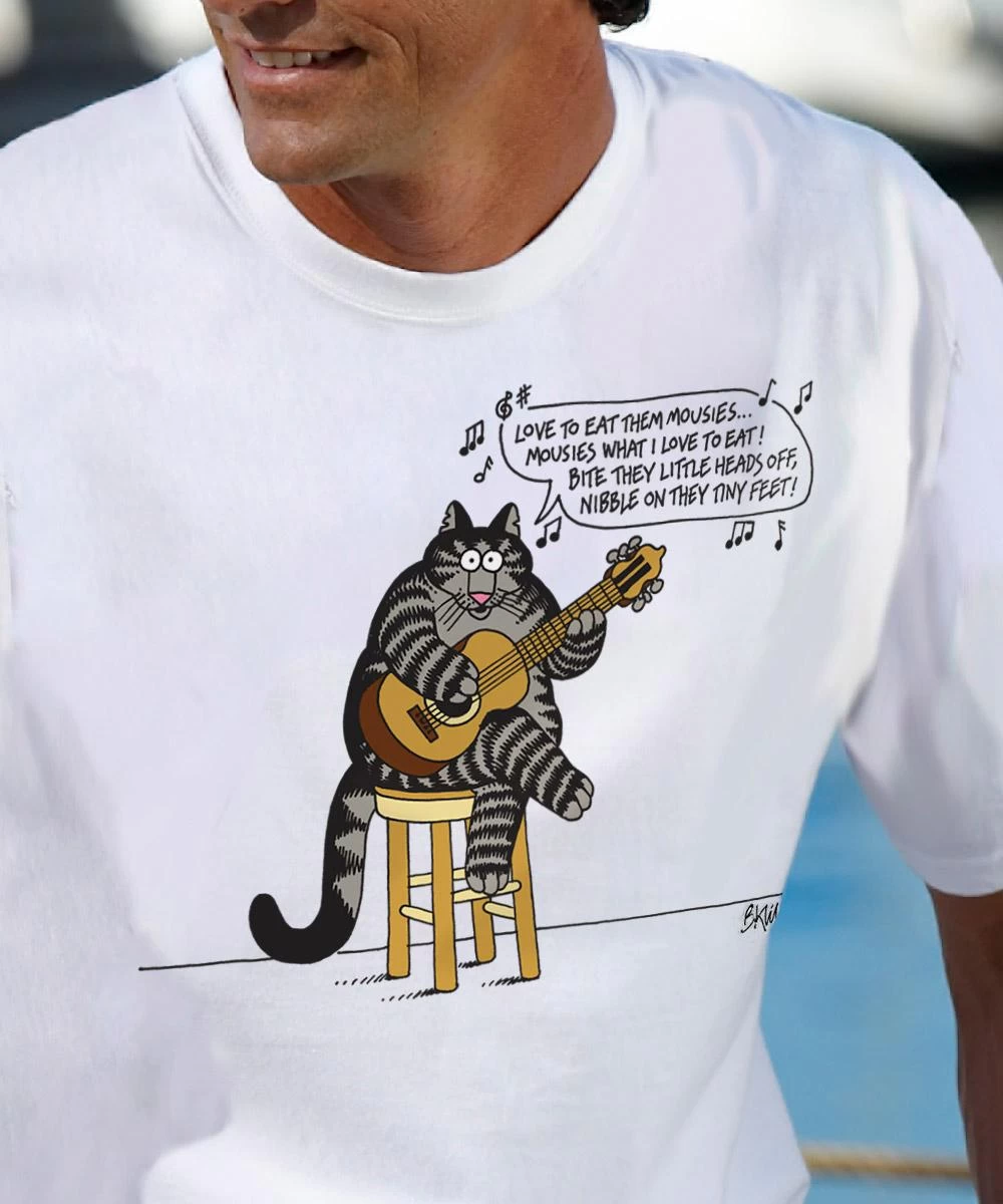 B. Kliban Eat Them Mousies - White Short Sleeve Crewneck T-Shirt 3 B. Kliban Eat Them Mousies - White Short Sleeve Crewneck T-Shirt