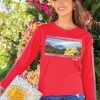 Kaena Point Plumeria - Candy Apple Red Dyed Long Sleeve Crewneck T-Shirt -Chic Clothing Shop bcd52840 d608 41ec a780 b1f1aedef930