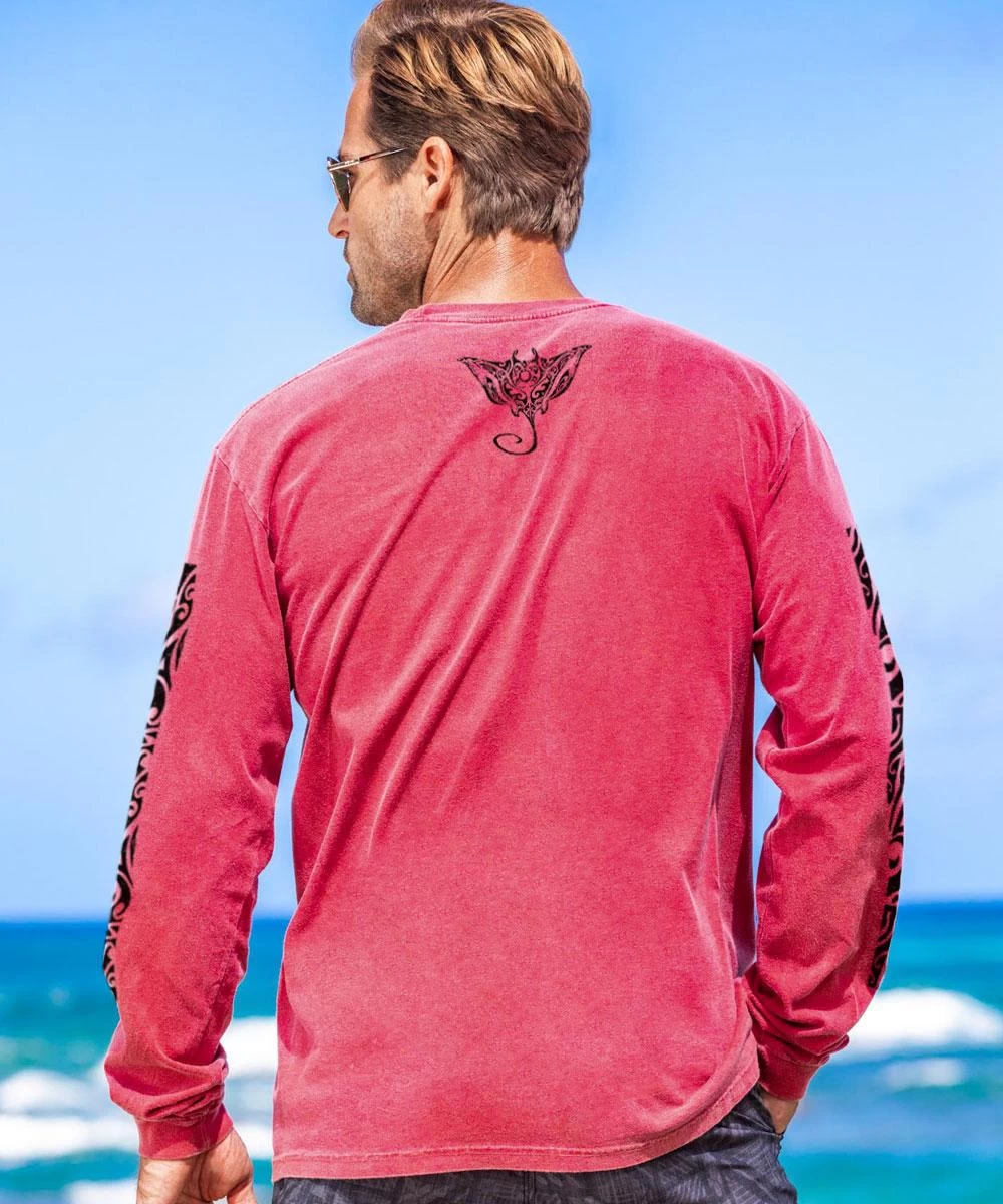 Manta Aumakua - Paradise Red Dyed Long Sleeve Crewneck T-Shirt 4 Manta Aumakua - Paradise Red Dyed Long Sleeve Crewneck T-Shirt - Image 2