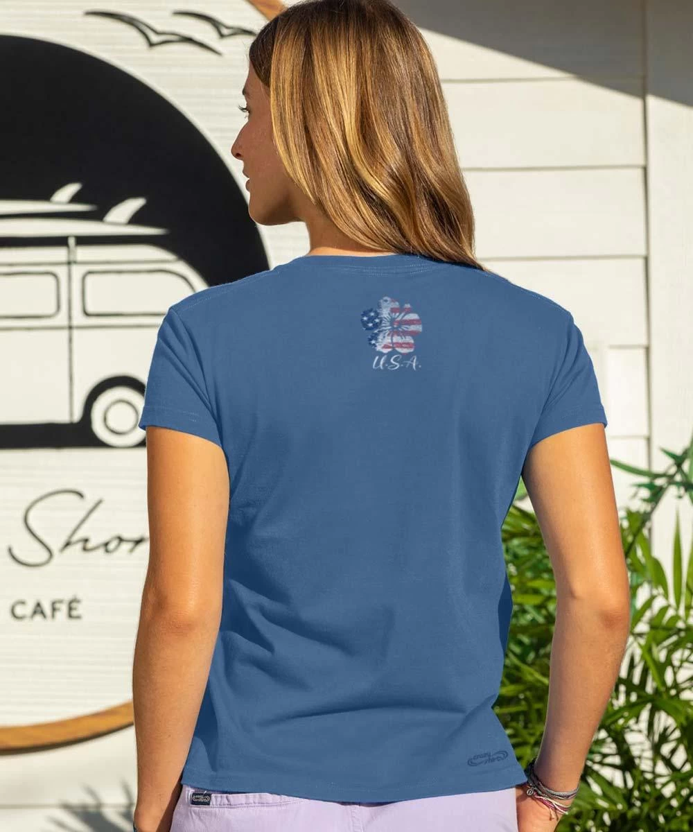 USA Hibiscus - Sapphire Short Sleeve Crewneck T-Shirt 4 USA Hibiscus - Sapphire Short Sleeve Crewneck T-Shirt - Image 2