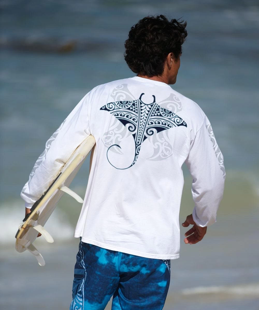 Kava Kava Ray - White Long Sleeve Crewneck T-Shirt 3 Kava Kava Ray - White Long Sleeve Crewneck T-Shirt