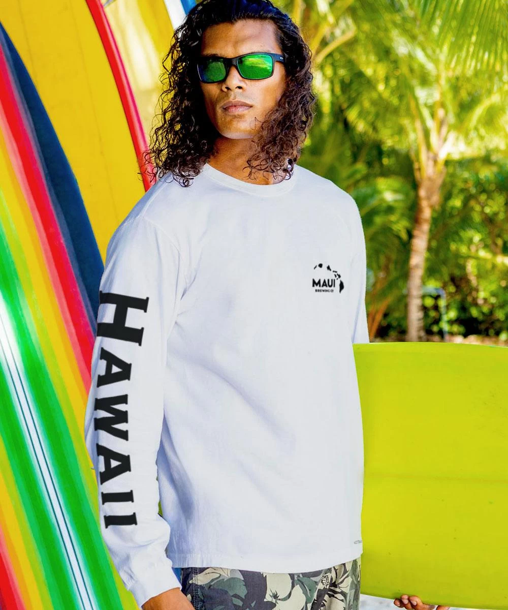 Maui Brewing Co Vintage Tattoo - White Long Sleeve Crewneck T-Shirt 4 Maui Brewing Co Vintage Tattoo - White Long Sleeve Crewneck T-Shirt - Image 2
