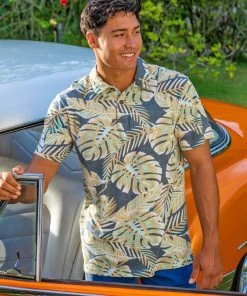 Kia’i - Blue/Tan Short Sleeve Hawaiian Polo Shirt