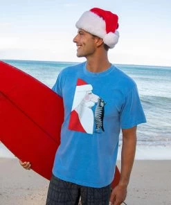 B. Kliban Santa Nose Cat - Blue Hawaii Dyed Short Sleeve Crewneck T-Shirt