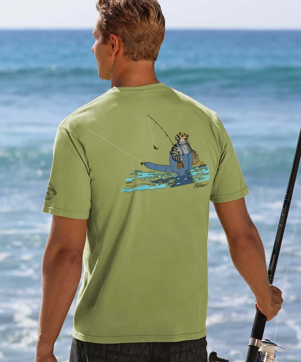 B. Kliban Fly Fishing Cat - Hemp Dyed Short Sleeve Crewneck T-Shirt 4 B. Kliban Fly Fishing Cat - Hemp Dyed Short Sleeve Crewneck T-Shirt - Image 2