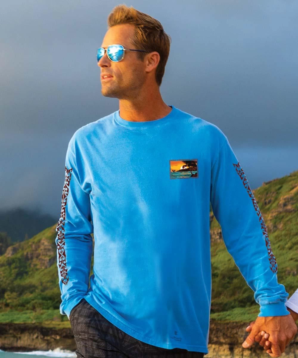 Sunset Surprise - Blue Hawaii Dyed Long Sleeve Crewneck T-Shirt 4 Sunset Surprise - Blue Hawaii Dyed Long Sleeve Crewneck T-Shirt - Image 2