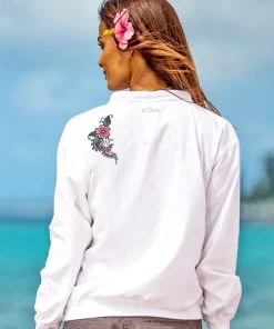 Seahorse Floral - White Long Sleeve Lightweight Pullover -Chic Clothing Shop fb393068 8b6a 4ae5 8c76 75eb298463a3