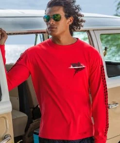 Spotted Eagle Ray - Candy Apple Red Dyed Long Sleeve Crewneck T-Shirt -Chic Clothing Shop fb6c9858 98e4 4630 9a33 2961de679918