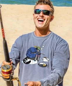 B. Kliban Ice Fishing Cat - Crater Dyed® Long Sleeve Crewneck T-Shirt